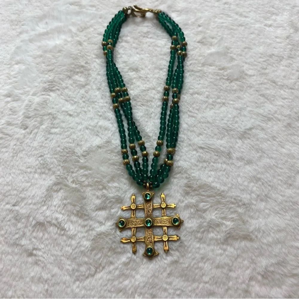 Alva Museum Replica Gold Tone Jerusalem Five Cross Pendant/Necklace
